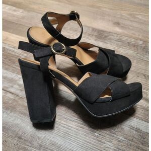 ASOS Womens 6 Black Suede Leather Ankle Strap Heel